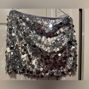 Zara Silver Sequin Mini Skirt - Reflective Circle Detail